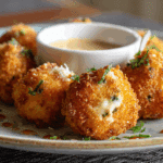 Smoked Gouda Fritters with Balsamic Honey Mustard Dipping Sauce
