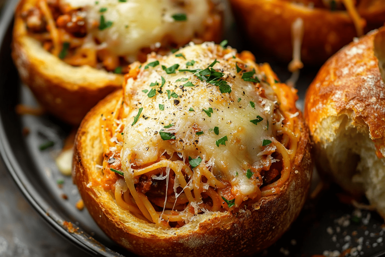 Spaghetti Garlic Bread Bowls