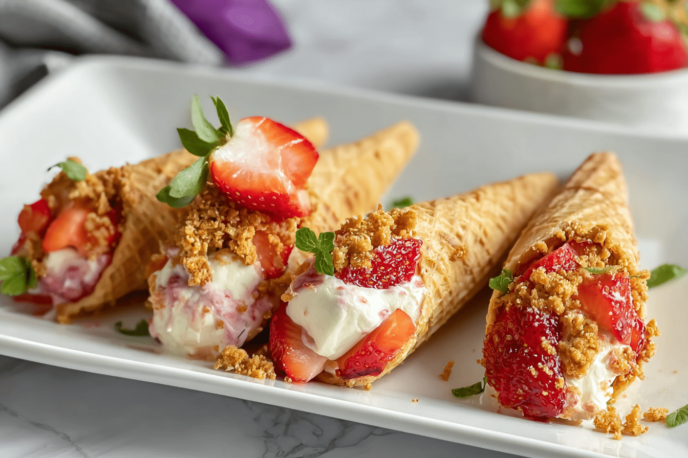 Strawberry Crunch Cheesecake Cones