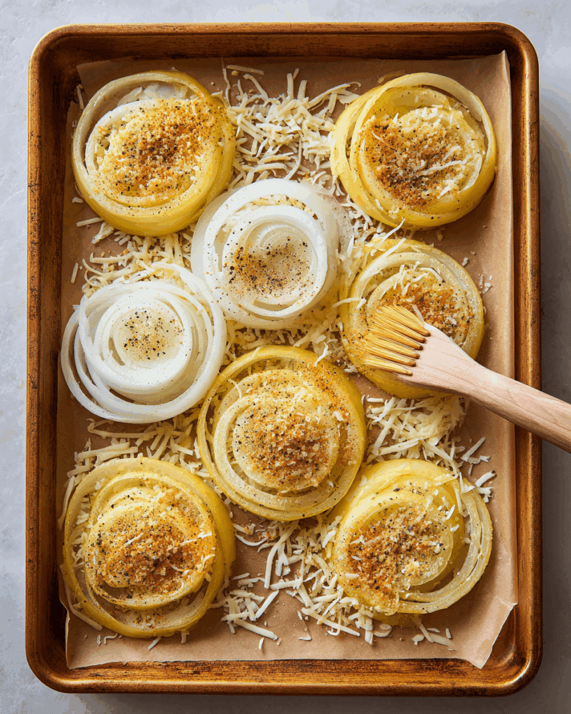 Viral Onion Ring Chips baking in oven