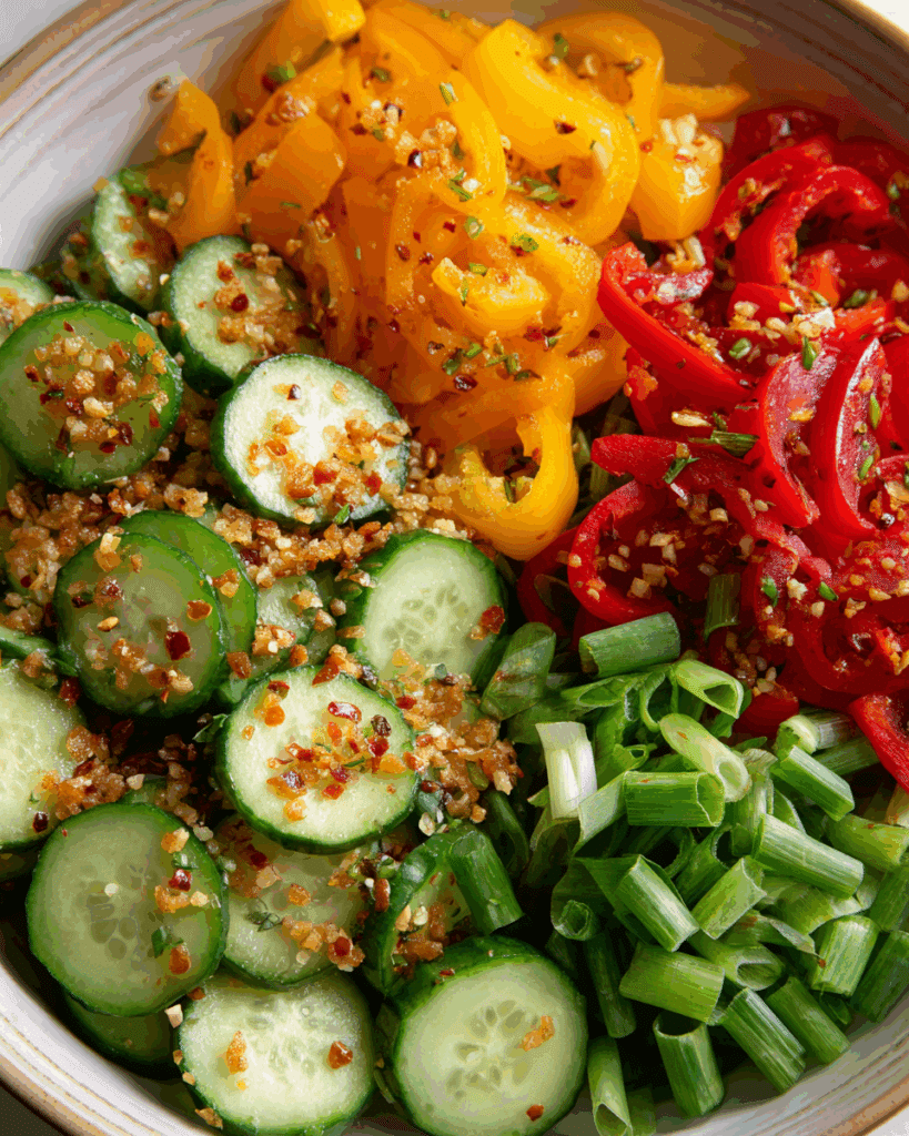 Mini cucumbers and sweet peppers sliced for cucumber sweet pepper salad