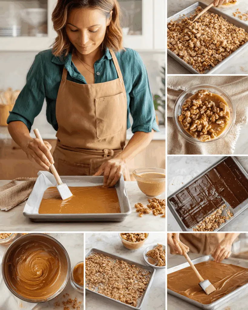 Peanut butter toffee mixture boiling in pan
