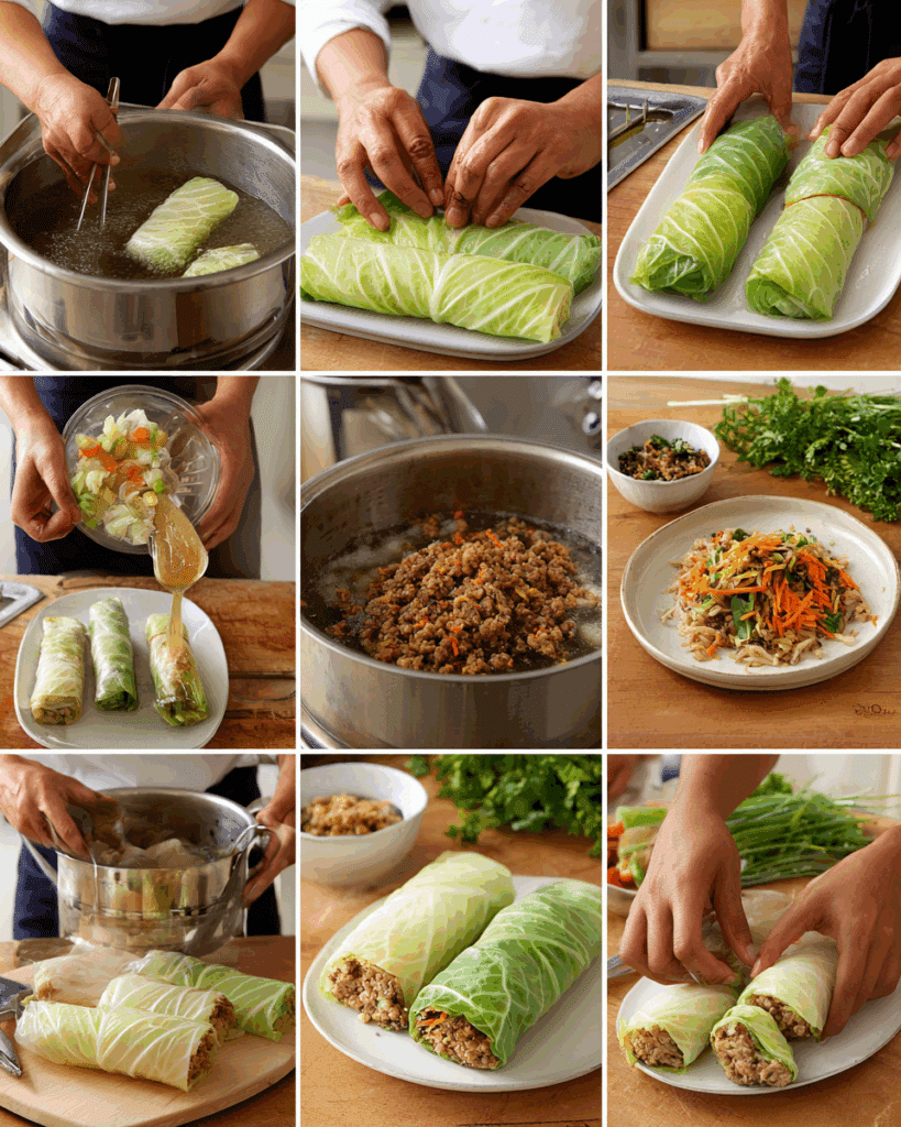 How to wrap steamed cabbage rolls with carrot ties