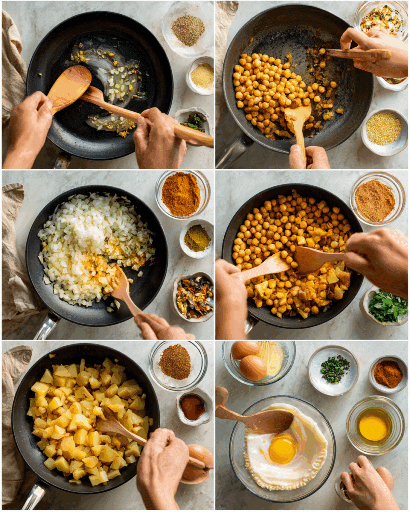 Puff pastry filled with potato and chickpea curry mixture