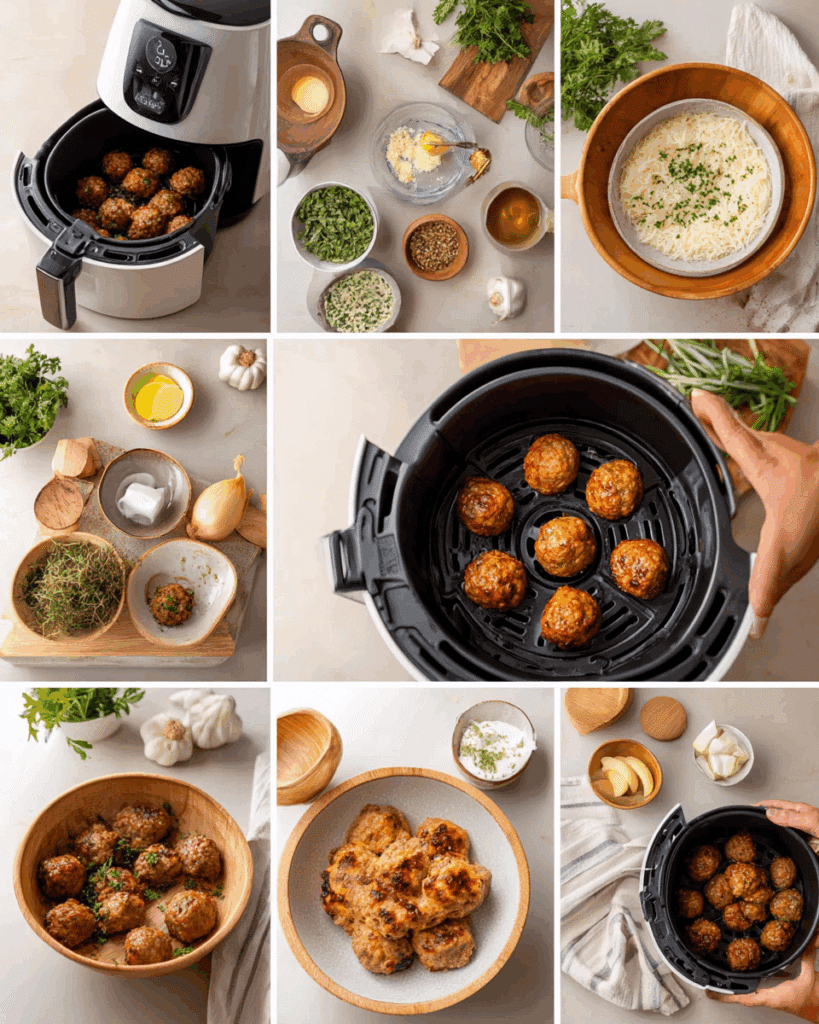Shaping and placing meatballs into an air fryer