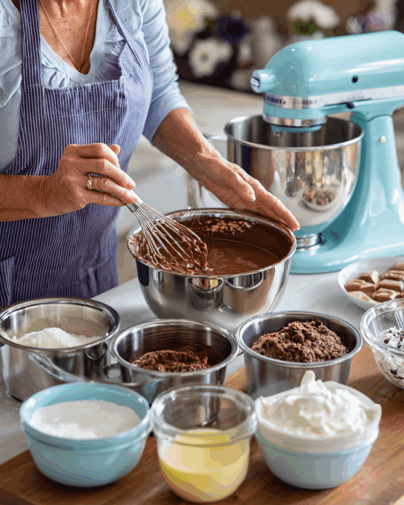 Frosting a salted caramel chocolate cake
