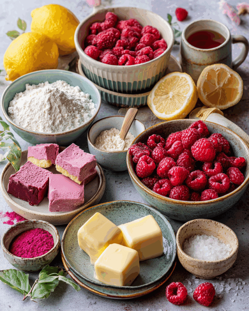 raspberry meringue bar ingredients lemon raspberry flour sugar