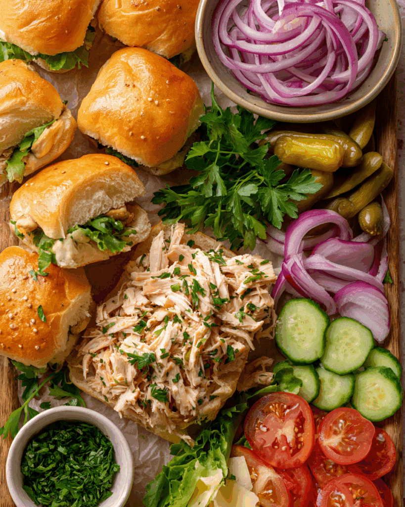 Ingredients for shredded rotisserie chicken sliders