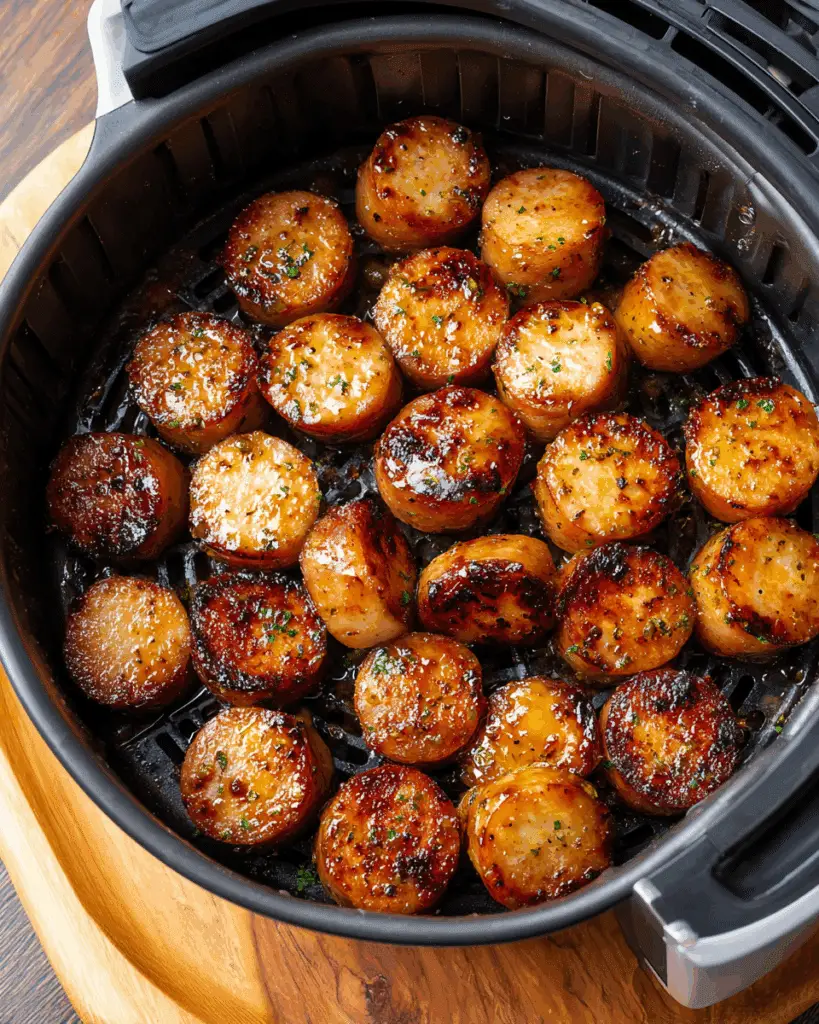 Mustard Kielbasa Bites cooked in air fryer