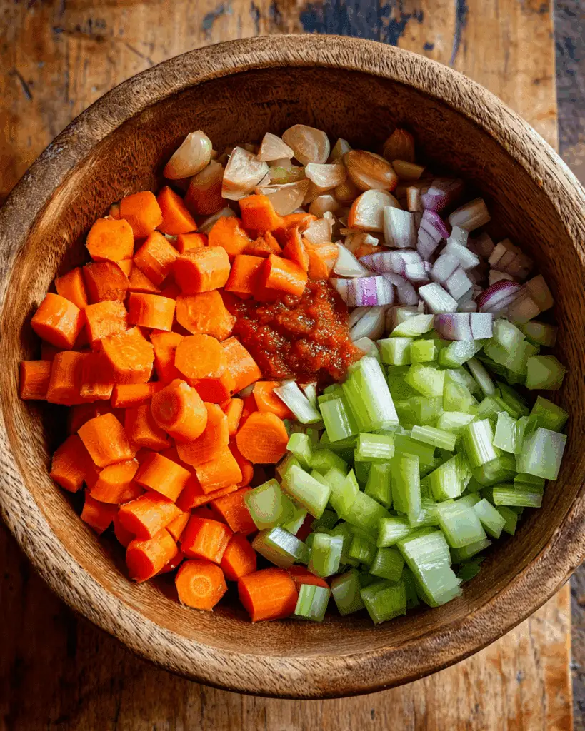 Ingredients for Short Rib Ragu on a rustic table