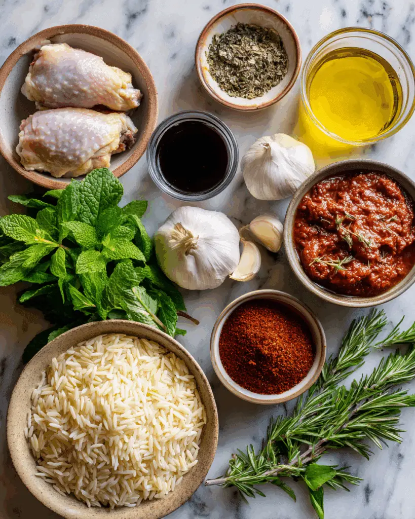 Ingredients for Chicken and Orzo Soup with Garlic and Paprika