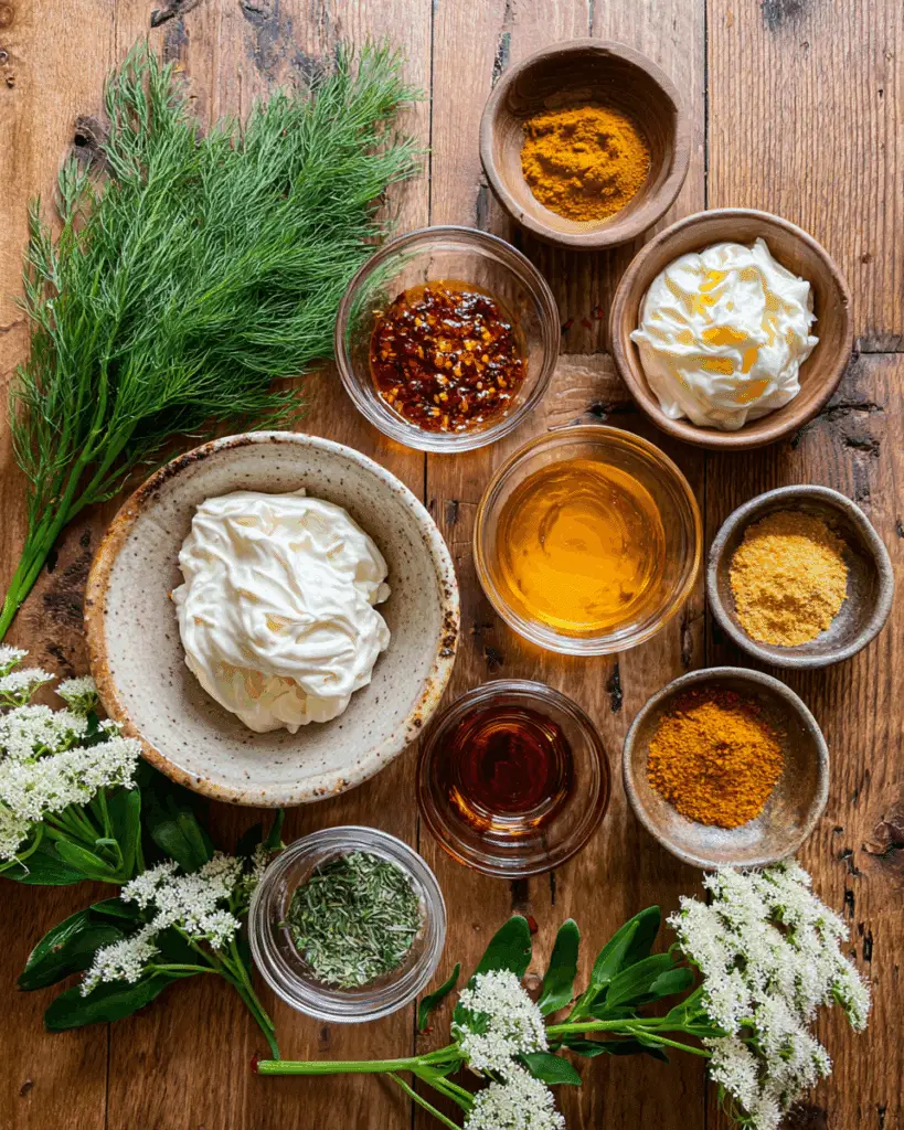 Ingredients for Hot Honey Ranch laid out