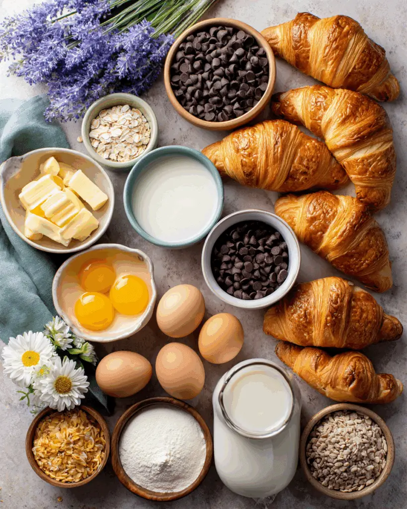 Ingredients for Decadent Chocolate Croissant Breakfast Bake