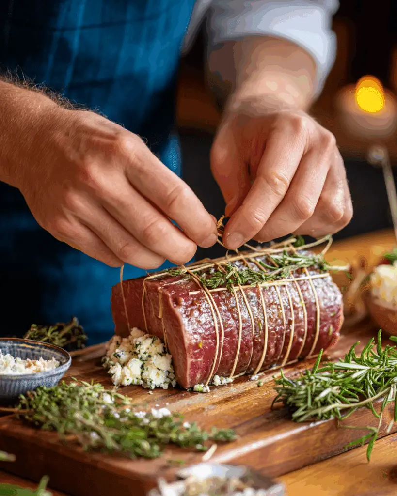 Rolling Beef Braciole with stuffing