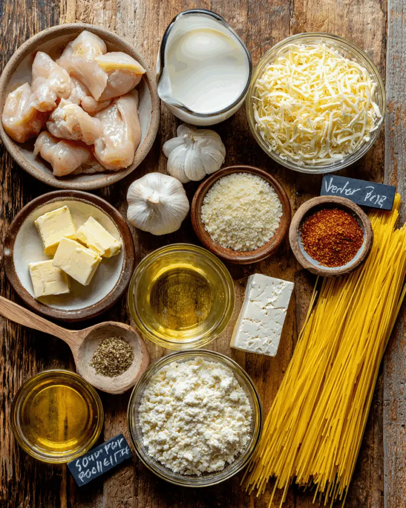Ingredients for Creamy Cajun Chicken Spaghetti with Garlic Mozzarella Sauce