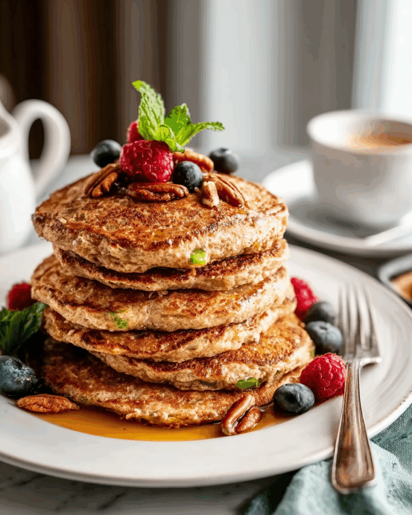 Zucchini bread pancakes with banana and almond butter