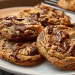 Chubby Hubby Cookies stacked with chocolate and pretzel drizzle
