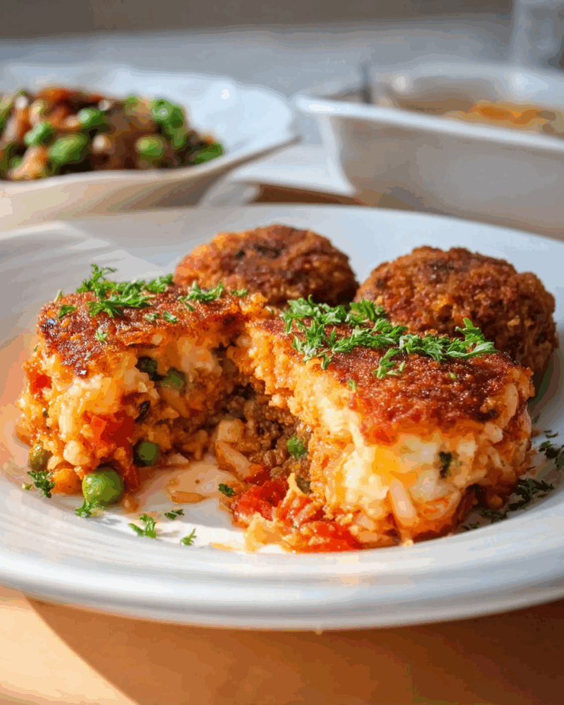 Arancini Rice Ball Casserole in baking dish