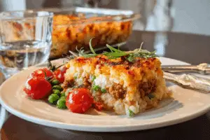 Arancini Rice Ball Casserole in baking dish