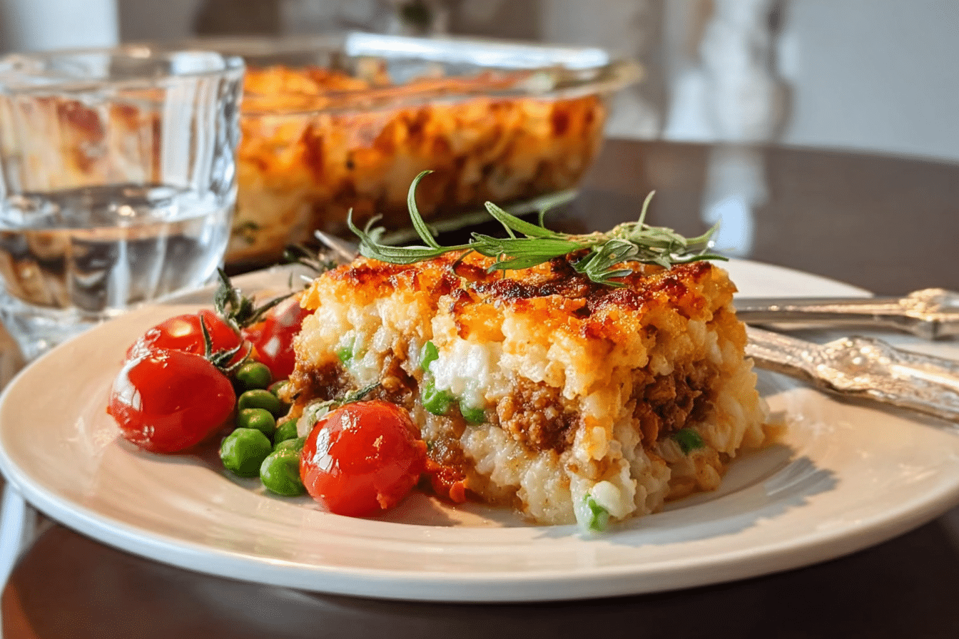 Arancini Rice Ball Casserole in baking dish