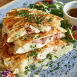 Chicken Cordon Bleu Quesadillas served hot with creamy Parmesan Dijon