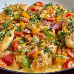 Olive Garden Chicken Scampi plated with creamy garlic sauce and pasta