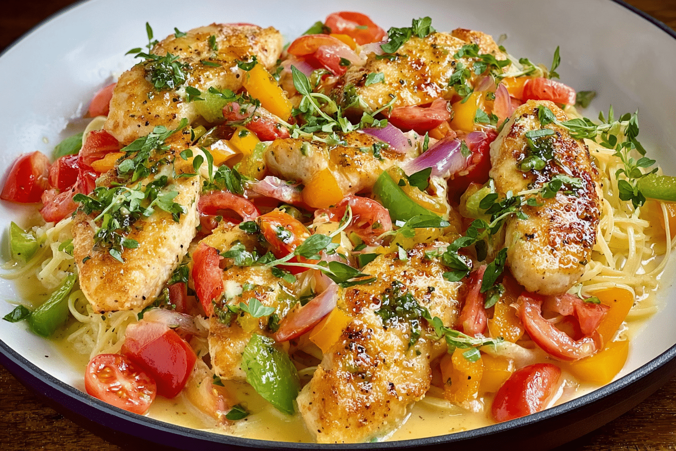 Olive Garden Chicken Scampi plated with creamy garlic sauce and pasta