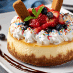Sugar cookie cheesecake slice with rainbow sprinkle crust
