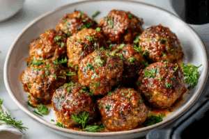 Juicy air fryer keto meatballs served hot