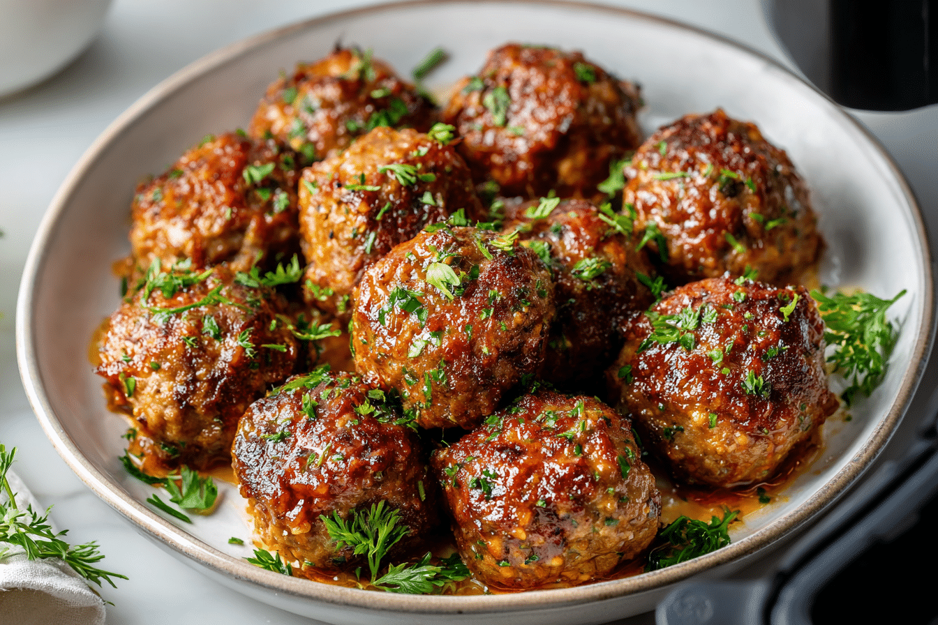 Juicy air fryer keto meatballs served hot
