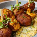 Sausage Shrimp Cajun Corndogs with Creole mustard dip