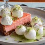 Watermelon key lime pie on white plate