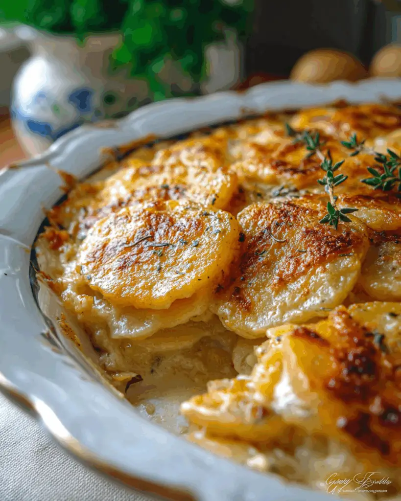 served cheesy garlic scalloped potatoes