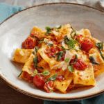 Pasta alla Sorrentina baked with fresh mozzarella and basil