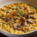 creamy mushroom pasta soup with parmesan