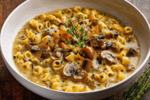 creamy mushroom pasta soup with parmesan