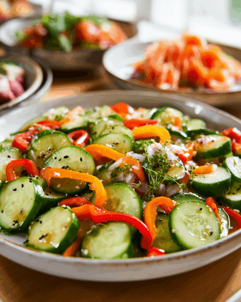 Cucumber sweet pepper salad with grilled chicken for meal prep
