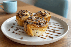 chocolate chip sourdough cruffins fresh from oven