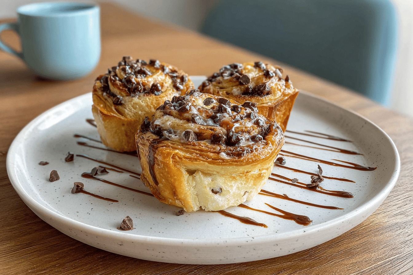 chocolate chip sourdough cruffins fresh from oven