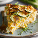 weet Corn Zucchini Pie with layers of zucchini and golden cheese