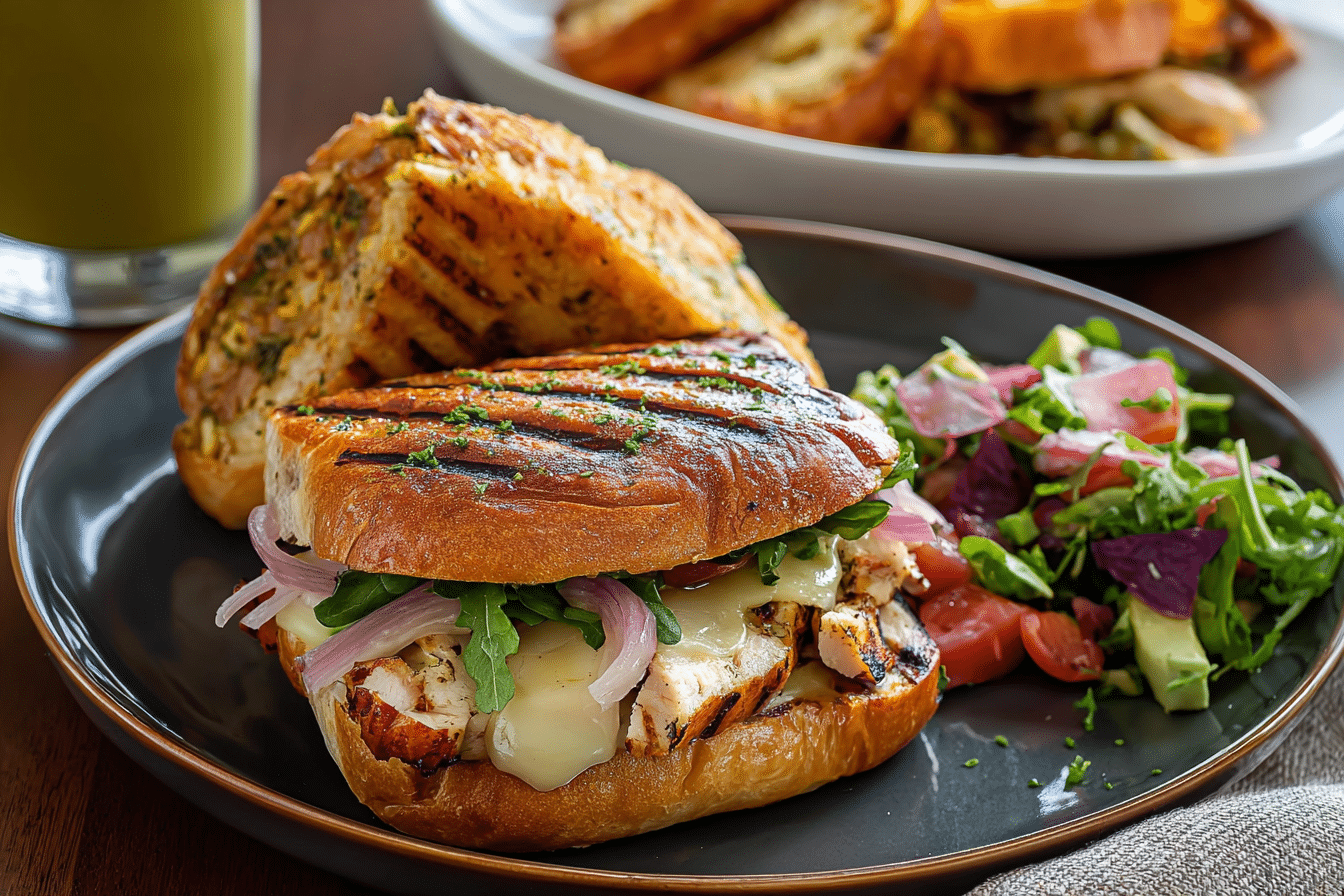 Grilled Mojo Chicken Cuban Sandwich with melted Swiss and pickles