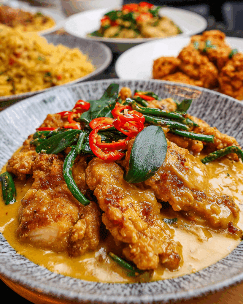 Crispy chicken dipped in creamy Singapore butter sauce