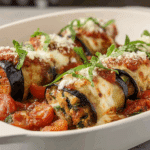 Healthy Eggplant Rollatini on a serving plate