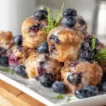 Baked Blueberry Fritter Bites fresh from the oven with blueberry glaze