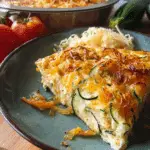 Freshly baked Zucchini Onion Pie close-up