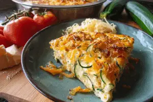 Freshly baked Zucchini Onion Pie close-up