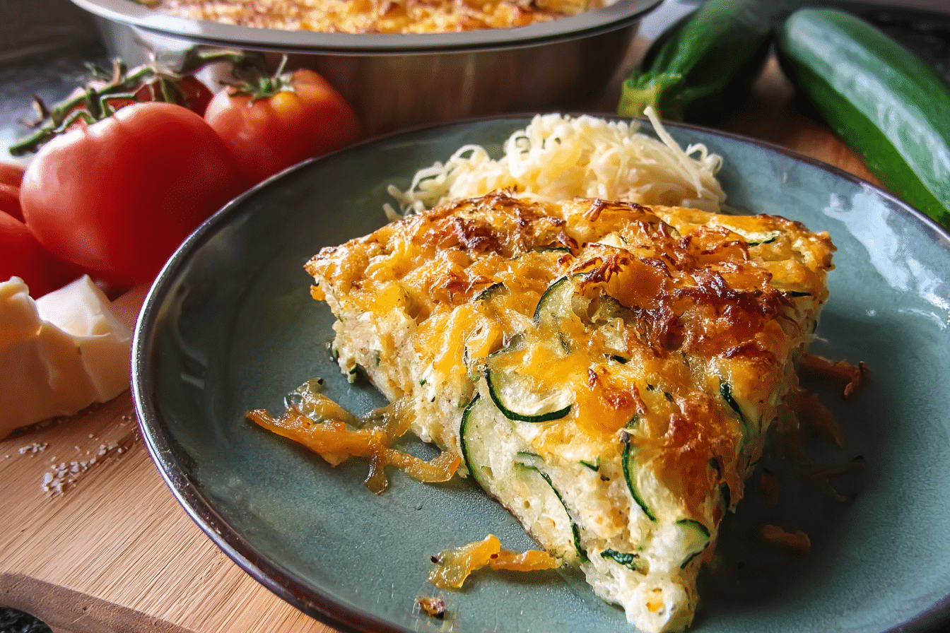 Freshly baked Zucchini Onion Pie close-up