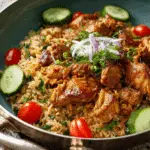 One Pot Shawarma Chicken and Rice in cast-iron skillet