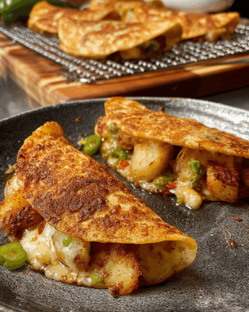 Assembling Potato Tacos with Green Chilies