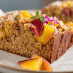 piced Peach Bread fresh loaf sliced on board